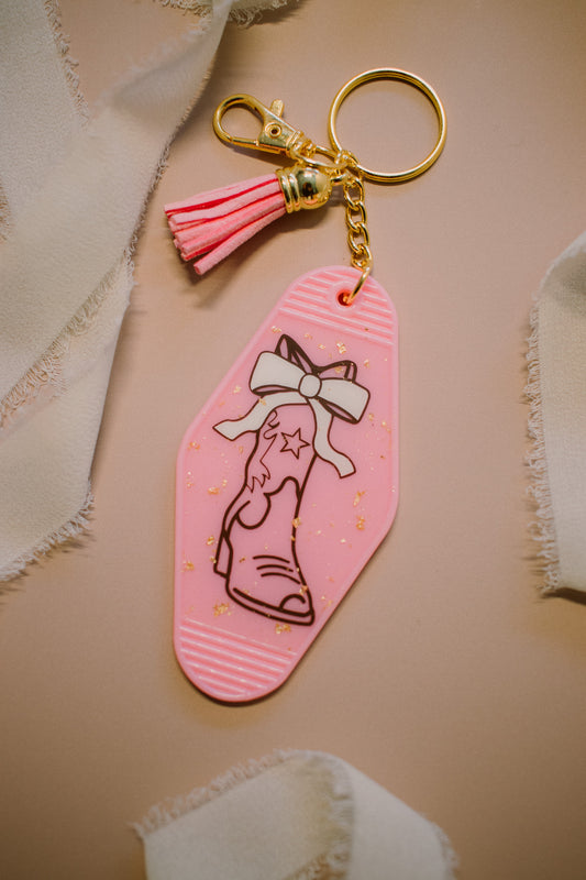 Pink Bow Boot Keychain